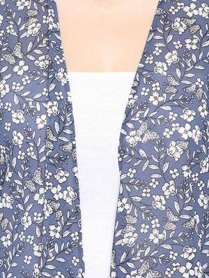 blue printed pom-pom detailed shrug - 17528418 - Standard Image - 5