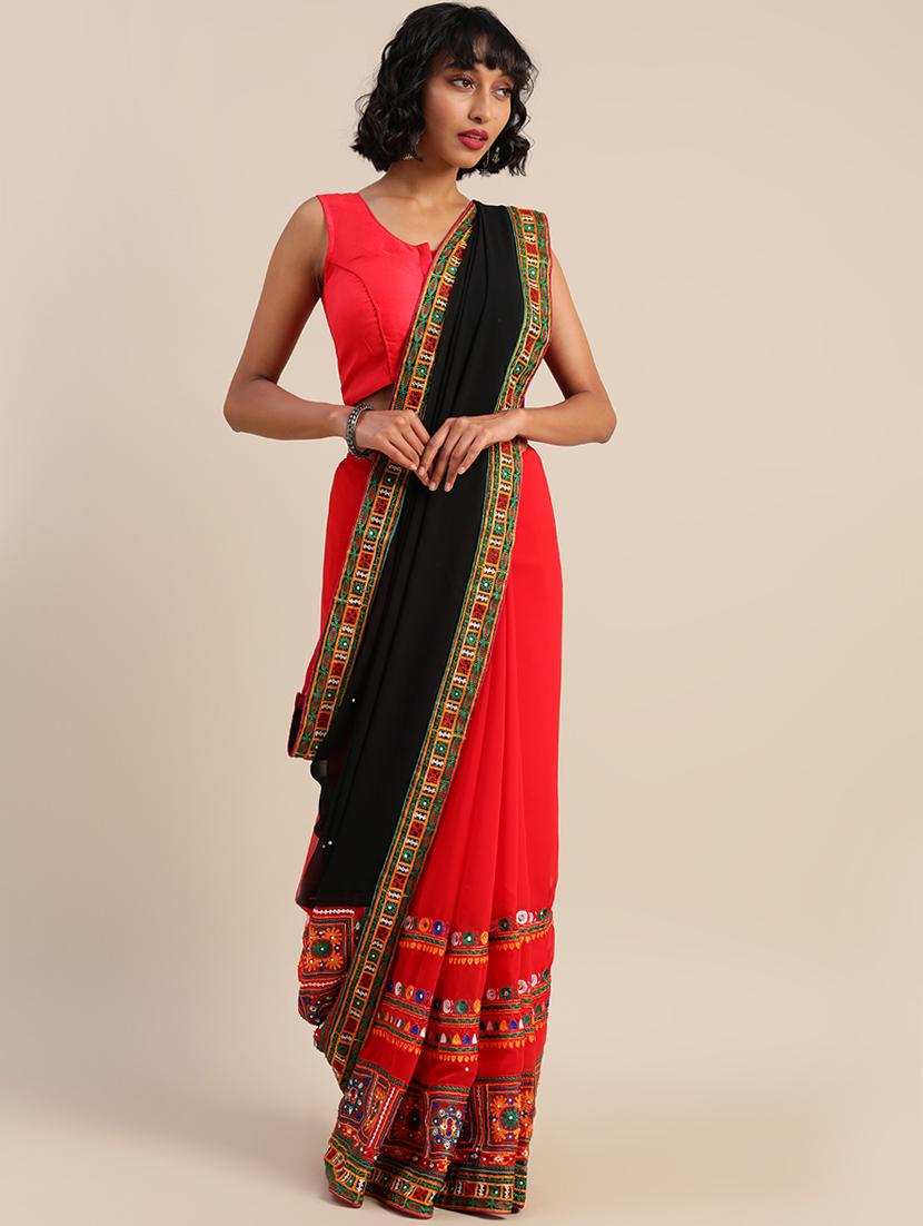 embroidered half and half saree with blouse - 17528573 - Zoom Image - 1