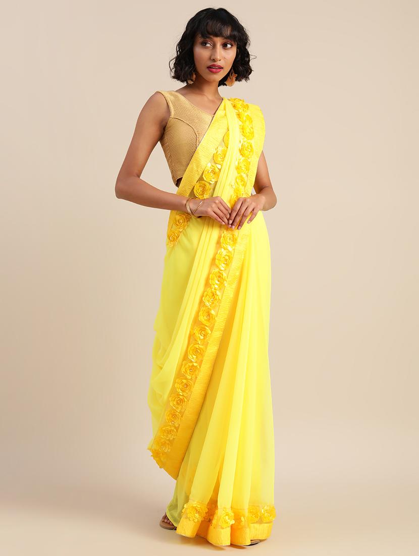 solid bordered saree with blouse - 17528597 - Zoom Image - 1