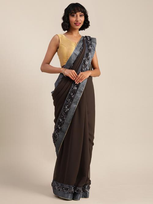 solid bordered saree with blouse - 17528599 - Standard Image - 1