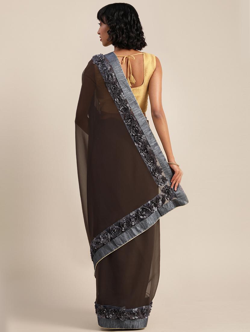 solid bordered saree with blouse - 17528599 - Zoom Image - 2
