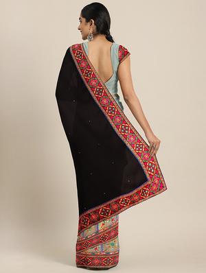 embroidered half and half saree with blouse - 17528606 - Standard Image - 2