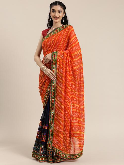 women's bandhani orange colored saree with blouse - 17528620 -  Standard Image - 0