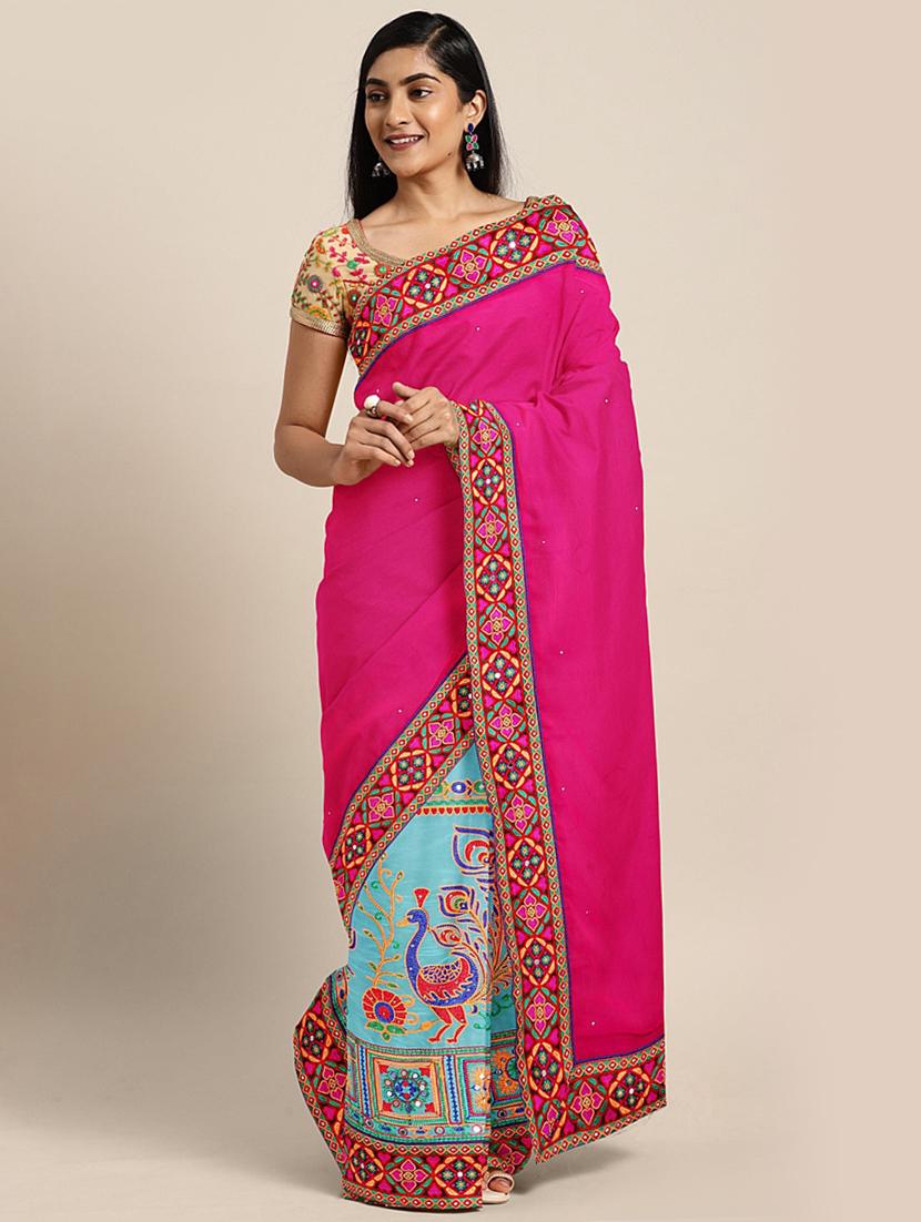 printed half & half saree with blouse - 17528632 - Zoom Image - 1