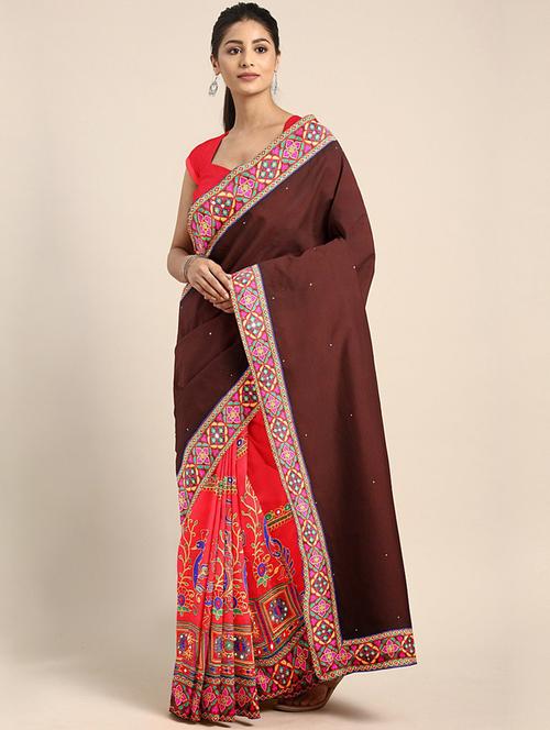 coffee brown solid saree with blouse - 17528633 - Standard Image - 1