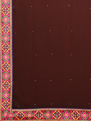 coffee brown solid saree with blouse - 17528633 - Standard Image - 4