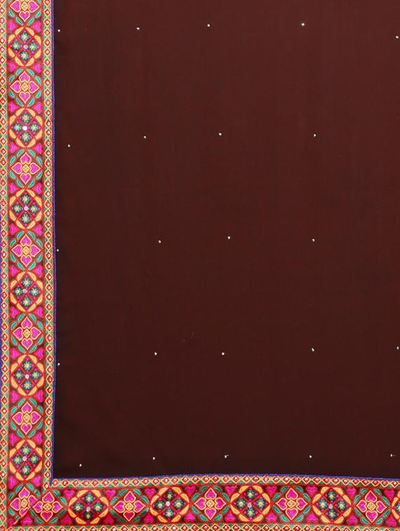 coffee brown solid saree with blouse - 17528633 - Zoom Image - 4