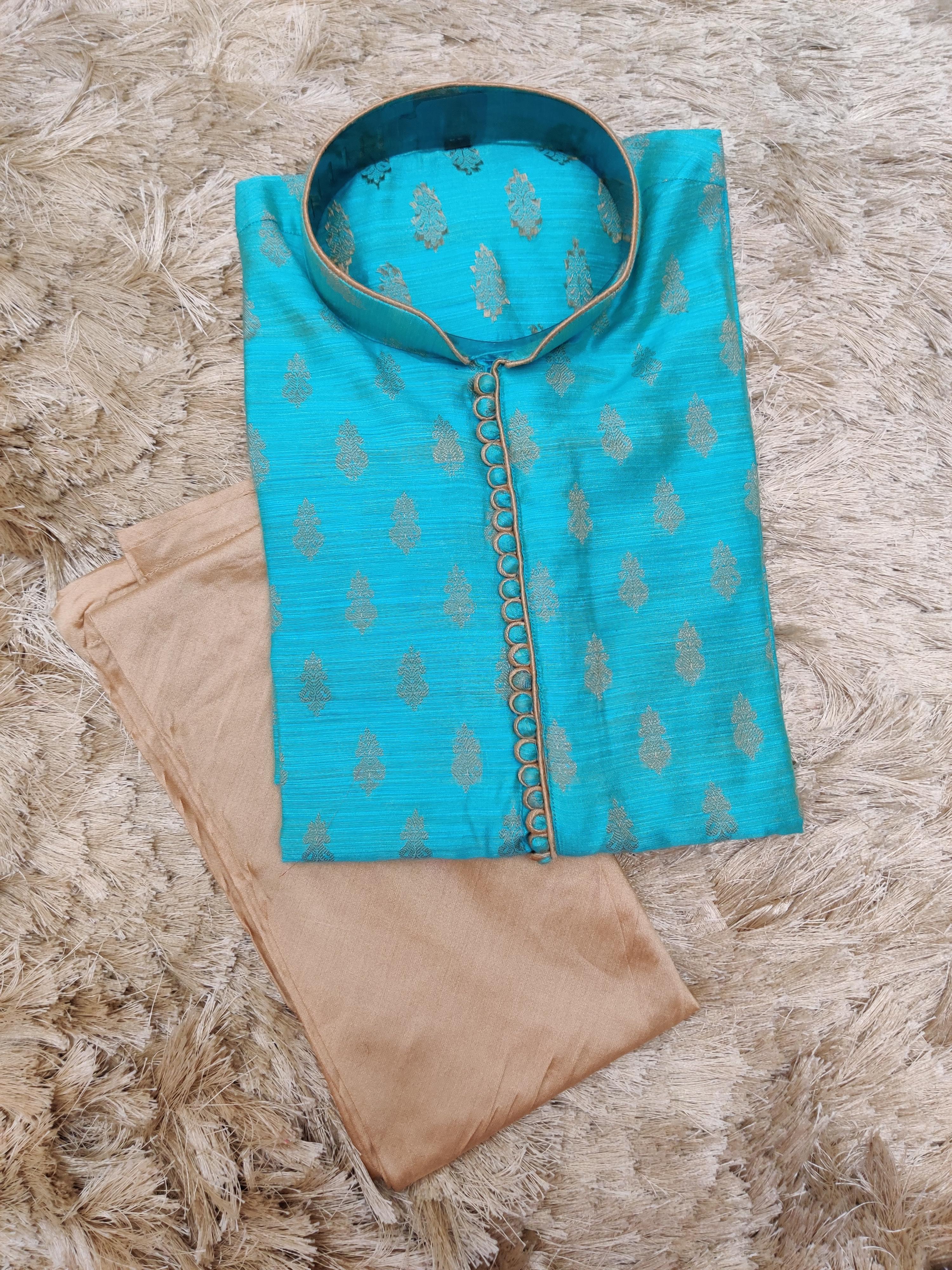 blue silk kurta pajama - 17528920 - Zoom Image - 1