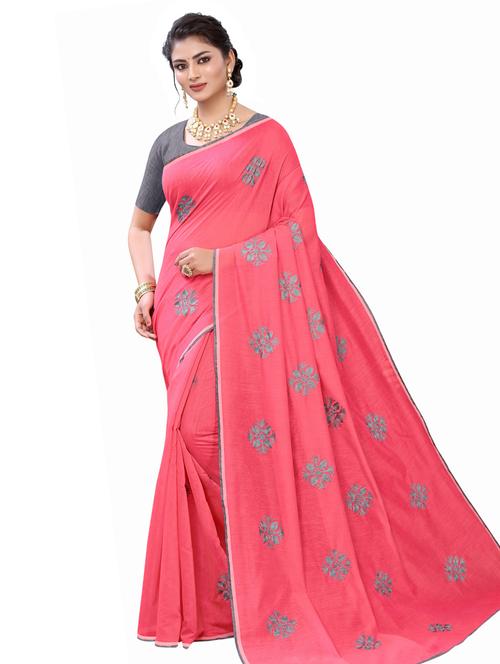 pink embroidered saree with blouse - 17529316 - Standard Image - 1