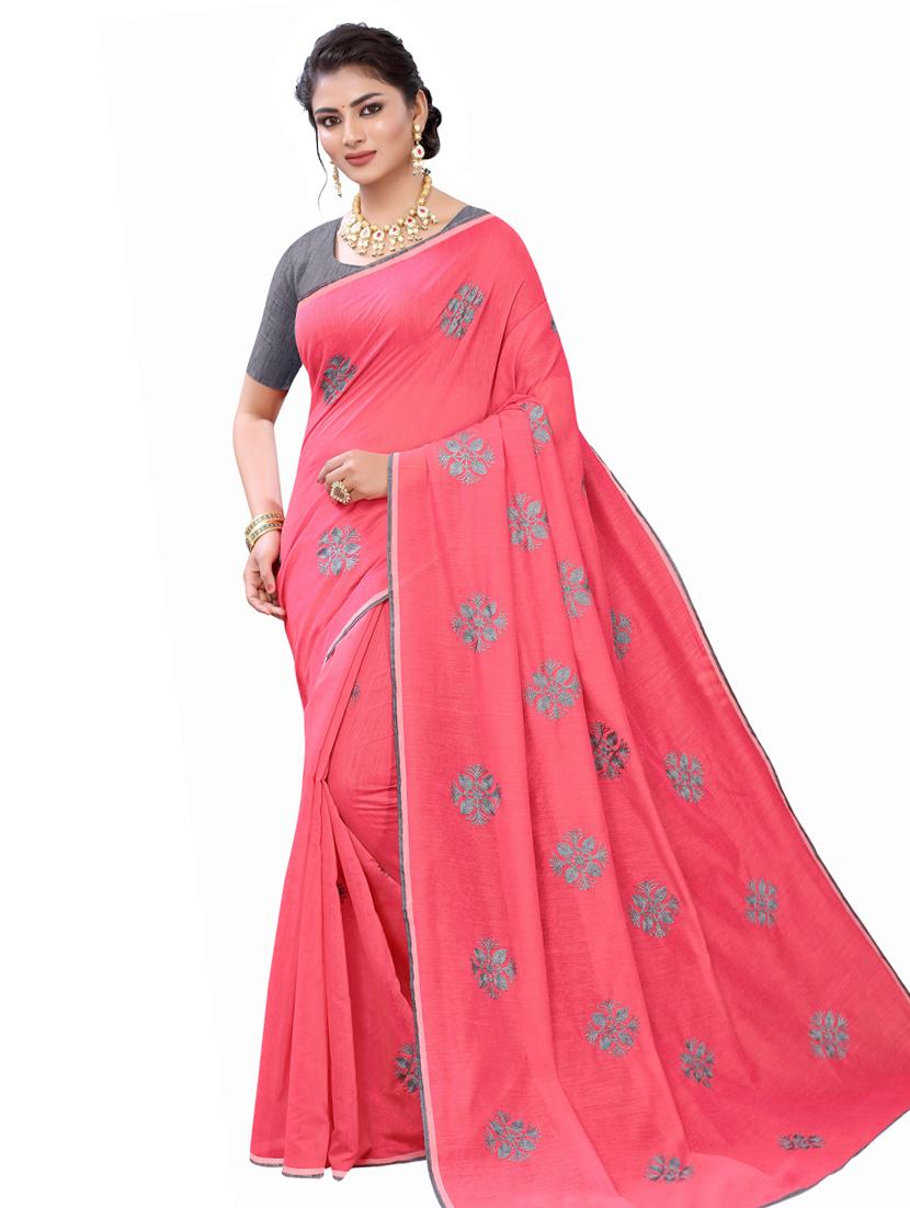 pink embroidered saree with blouse - 17529316 - Zoom Image - 1