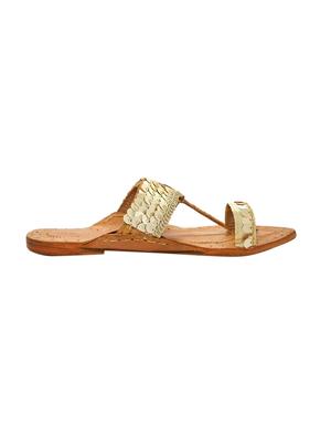 gold leather slip on kolhapuris - 17529373 - Standard Image - 2