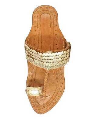 gold leather slip on kolhapuris - 17529373 - Standard Image - 3