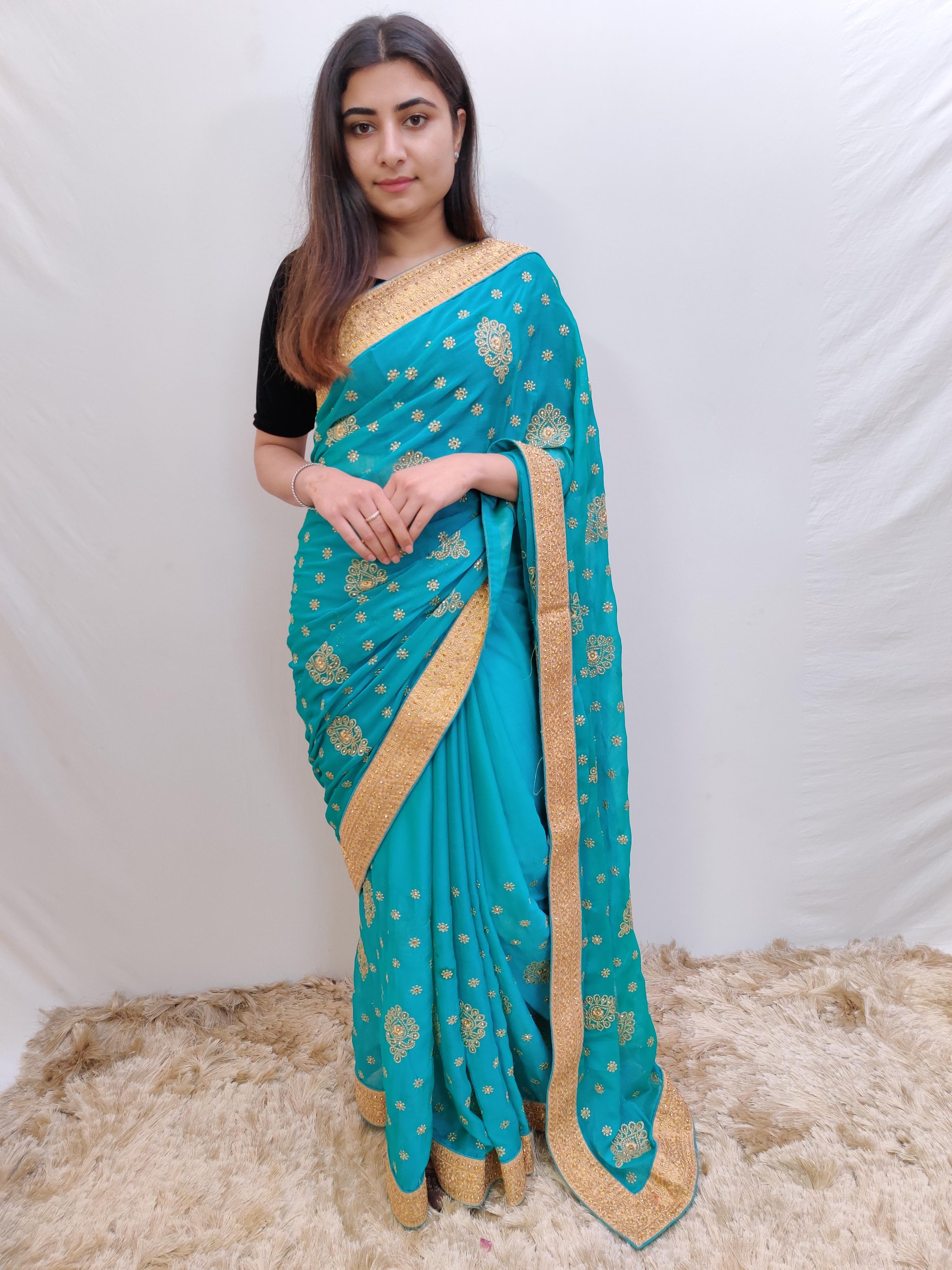 sea green embroidered saree - 17529449 - Zoom Image - 1