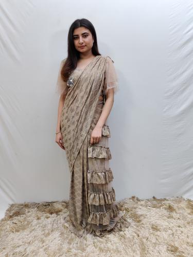 gold ready to wear saree - 17529453 - Very Small Image - 1
