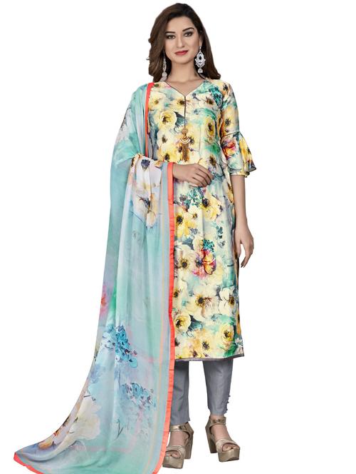 floral semi-stitched suit - 17530180 - Standard Image - 1