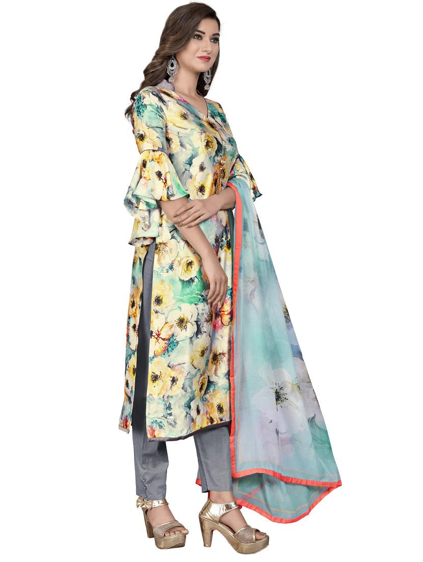 floral semi-stitched suit - 17530180 - Zoom Image - 2