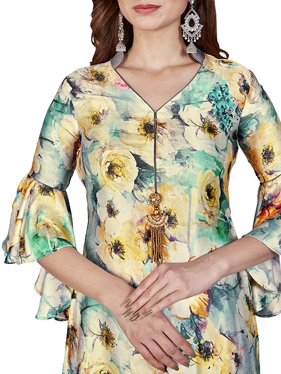 floral semi-stitched suit - 17530180 - Zoom Image - 4