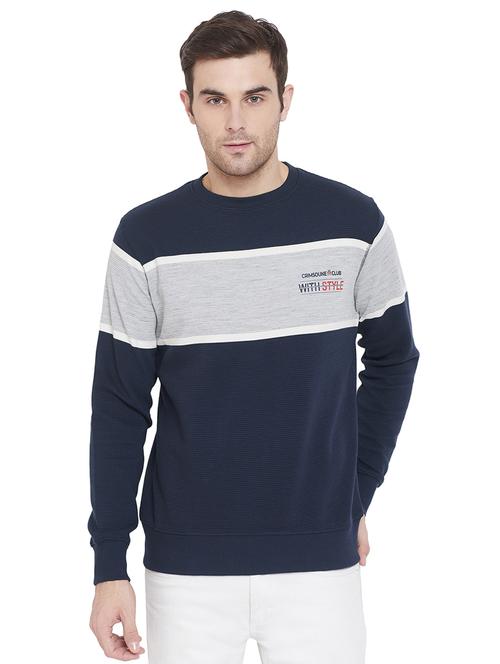 navy blue color block cut & sew sweatshirt - 17531187 - Standard Image - 1