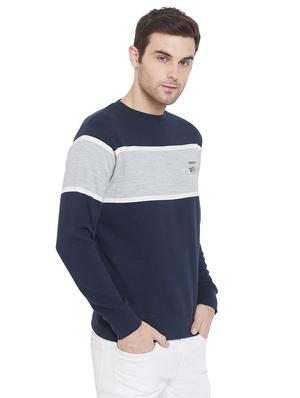 navy blue color block cut & sew sweatshirt - 17531187 - Standard Image - 2