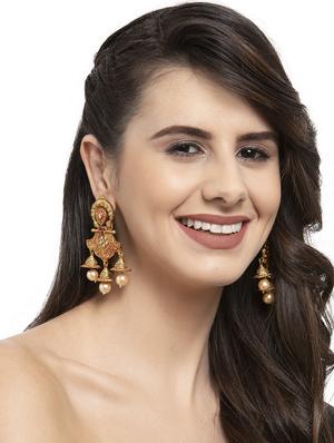 red gold metal drop earring - 17531234 - Standard Image - 4