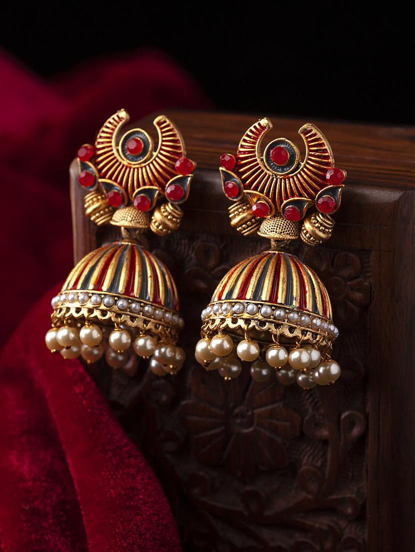 gold metal jhumka earring - 17531235 - Zoom Image - 1