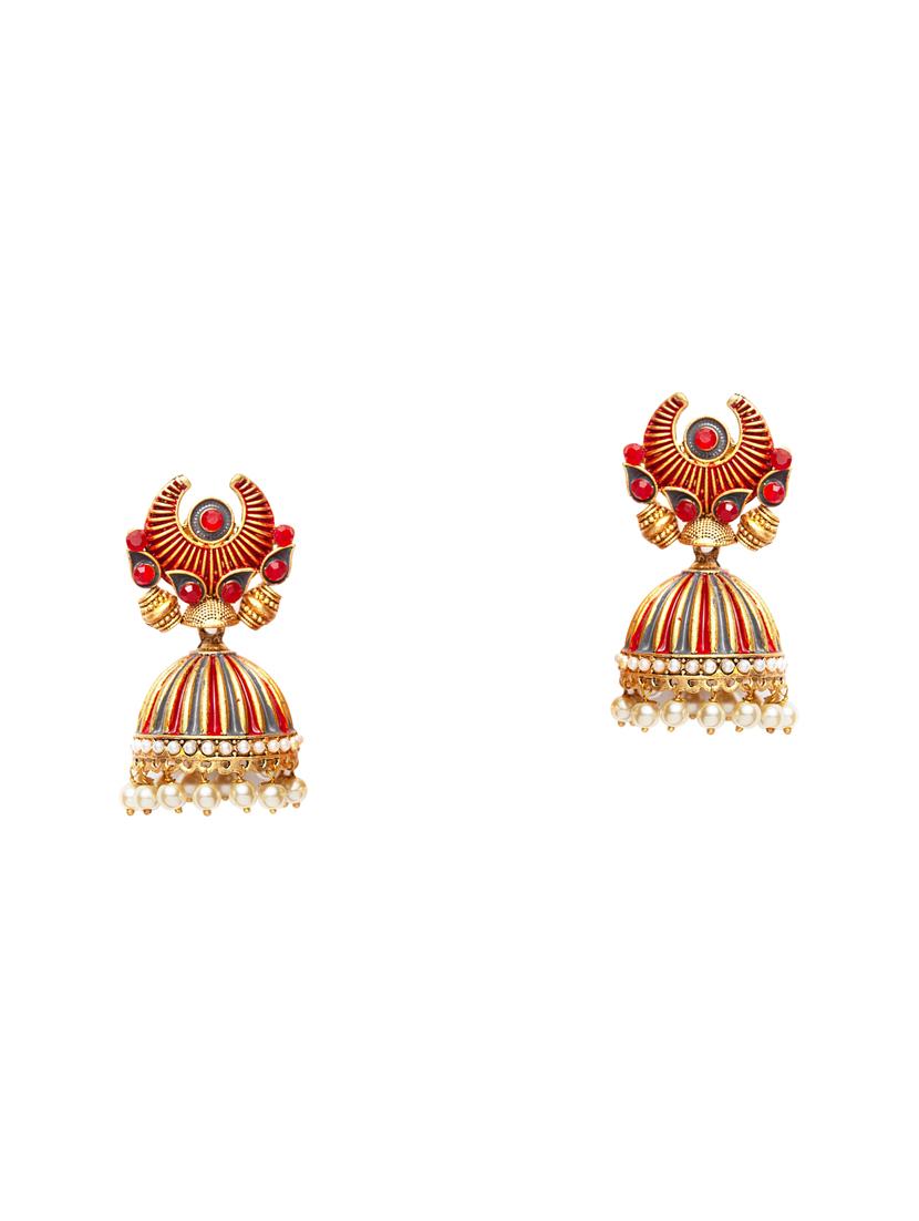 gold metal jhumka earring - 17531235 - Zoom Image - 2