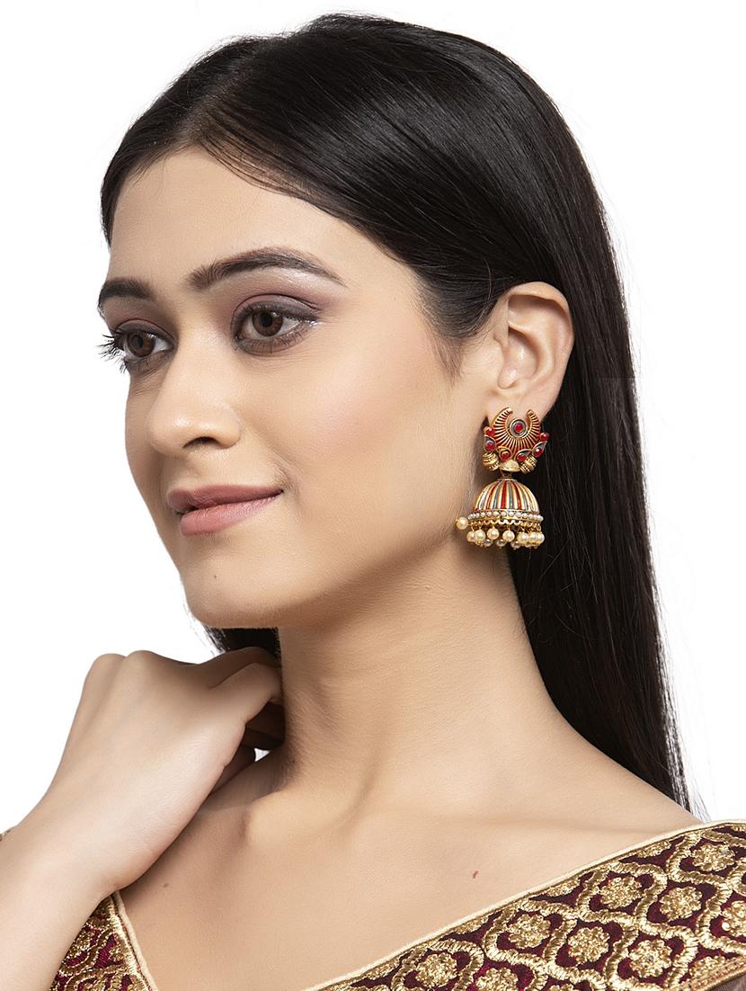 gold metal jhumka earring - 17531235 - Zoom Image - 4