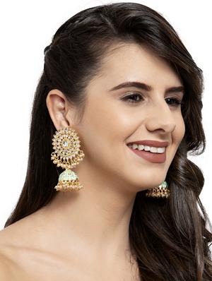 green metal jhumka earring - 17531236 - Standard Image - 4