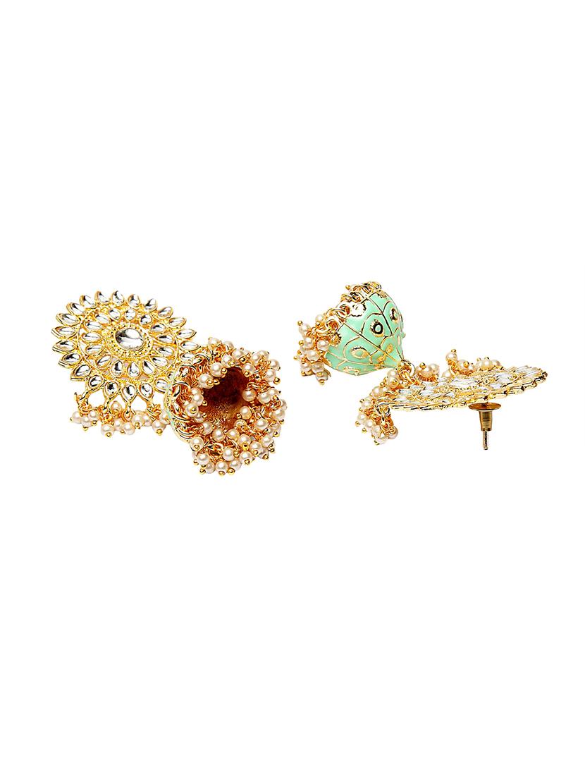 green metal jhumka earring - 17531236 - Zoom Image - 3