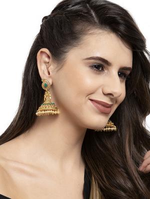green metal jhumka earring - 17531242 - Standard Image - 4