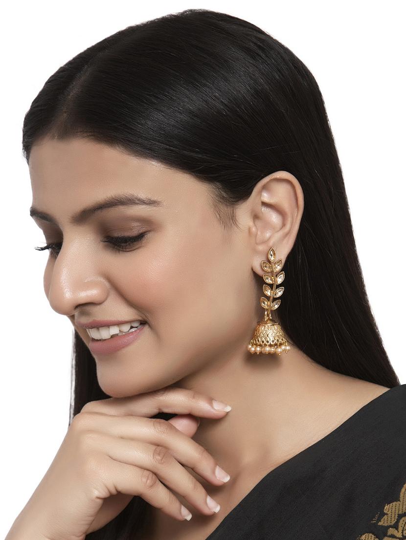 gold metal jhumka earring - 17531265 - Zoom Image - 4