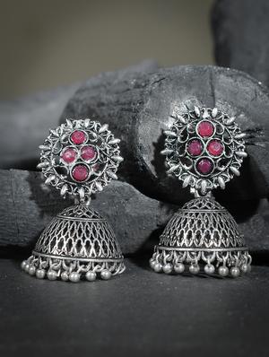 silver brass jhumka earring - 17531443 - Standard Image - 3
