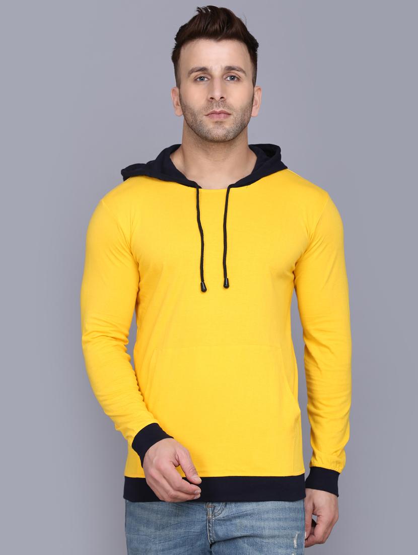 yellow color block cut & sew hooded t-shirt - 17531579 - Zoom Image - 1