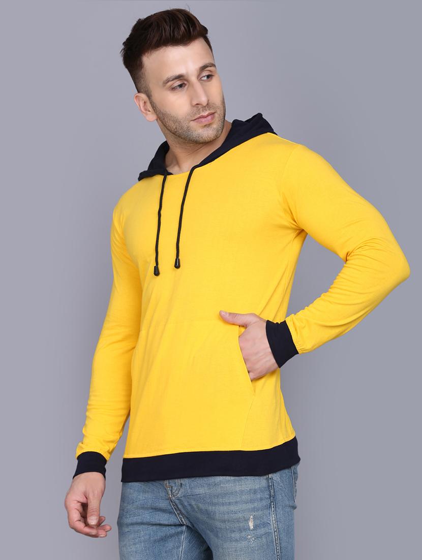 yellow color block cut & sew hooded t-shirt - 17531579 - Zoom Image - 2