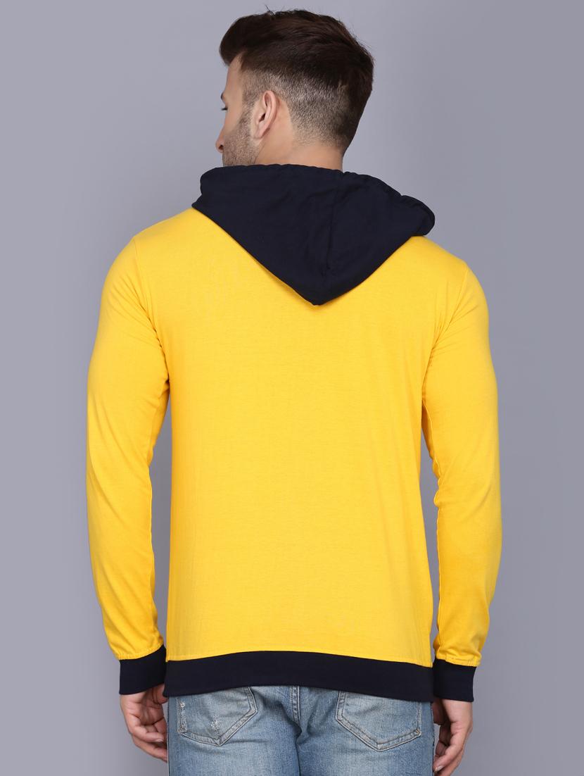 yellow color block cut & sew hooded t-shirt - 17531579 - Zoom Image - 3
