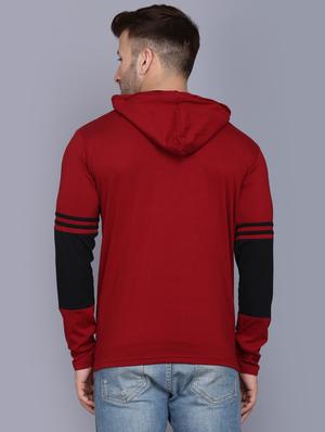 maroon color block cut & sew hooded t-shirt - 17531597 - Standard Image - 3