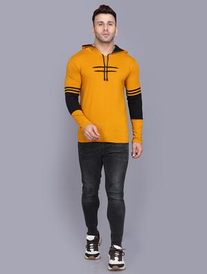 mustard color block cut & sew hooded t-shirt - 17531598 - Standard Image - 4