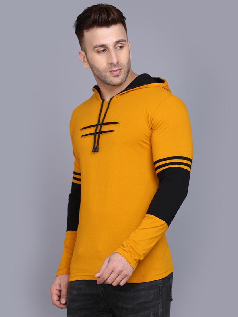 mustard color block cut & sew hooded t-shirt - 17531598 - Zoom Image - 2