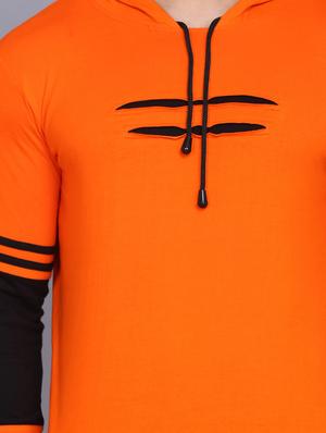orange color block cut & sew hooded t-shirt - 17531601 - Standard Image - 4