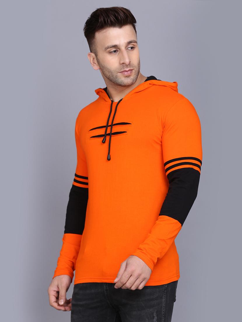 orange color block cut & sew hooded t-shirt - 17531601 - Zoom Image - 2