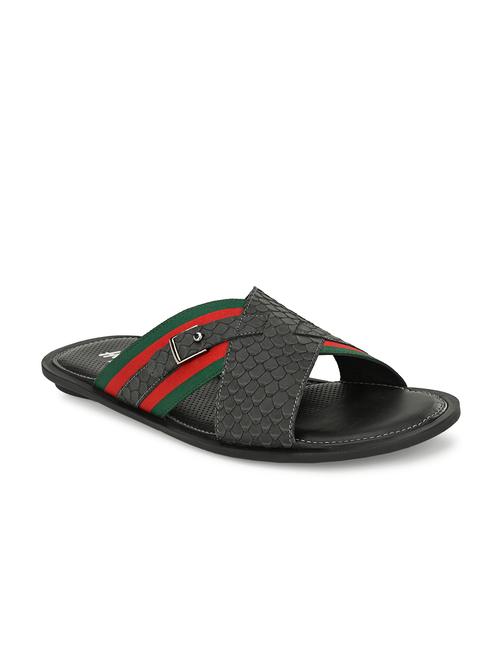 grey leather slip on slippers - 17532006 - Very Small Image - 1