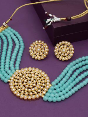 blue gold plated choker necklace - 17532341 - Standard Image - 2