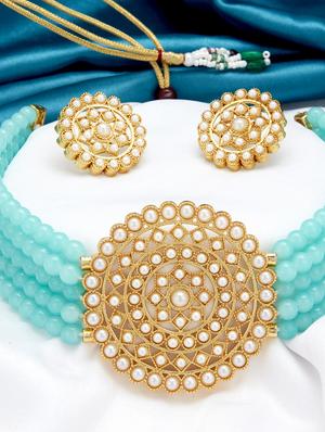 blue gold plated choker necklace - 17532341 - Standard Image - 3