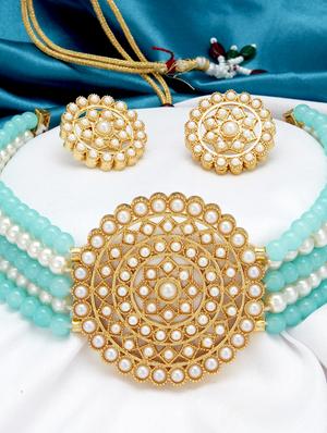 blue gold plated choker necklace - 17532342 - Standard Image - 2