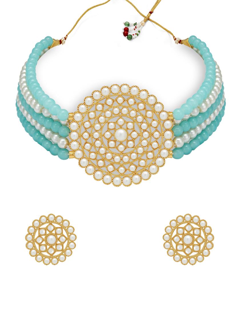 blue gold plated choker necklace - 17532342 - Zoom Image - 1