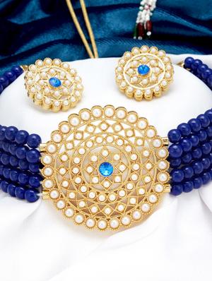 blue gold plated choker necklace - 17532359 - Standard Image - 2