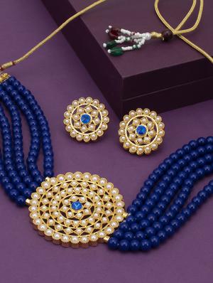 blue gold plated choker necklace - 17532359 - Standard Image - 3