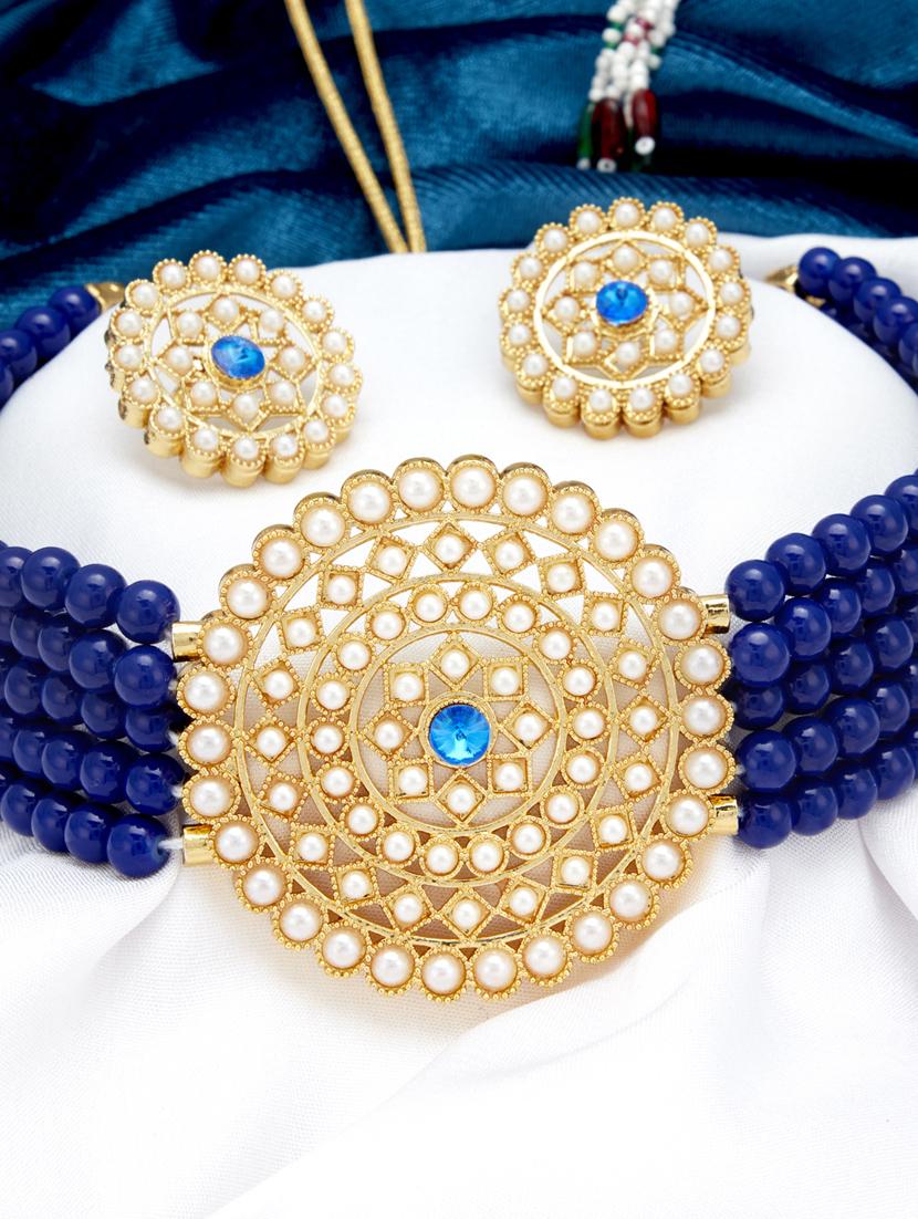 blue gold plated choker necklace - 17532359 - Zoom Image - 2