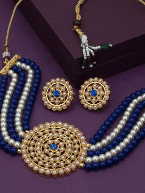 blue gold plated choker necklace - 17532360 - Standard Image - 2