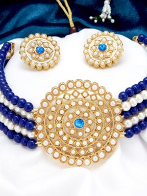 blue gold plated choker necklace - 17532360 - Standard Image - 3